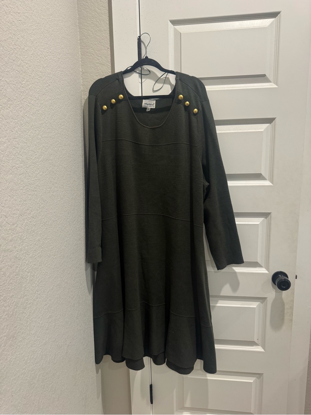 Anthony Richards Olive Green Knit Dress with Gold Accent Buttons